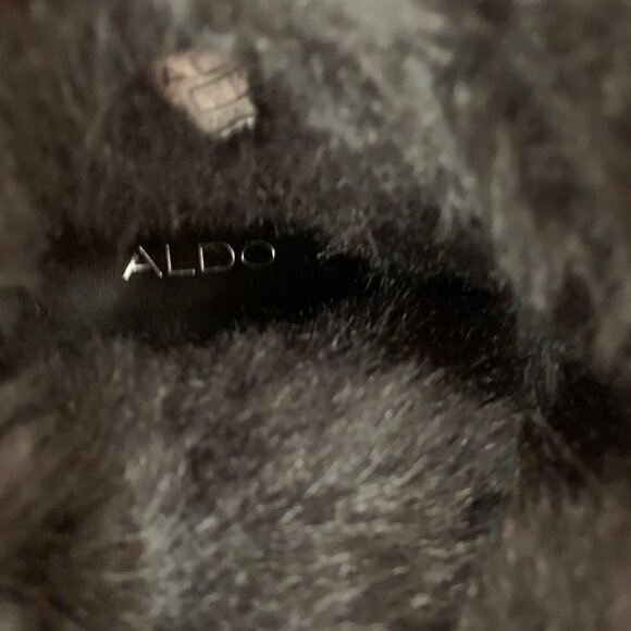 Aldo Women's Black Leather Pull Up Bootie Faux Fur Side Buckle Strap Ankle Boots - Picture 8 of 11